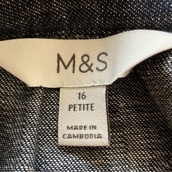 Marks & Spencer Black Denim Midi Skirt | Gathered Waist | Cotton & Linen Blend - Picture 2 of 10